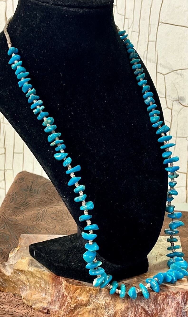 Vintage Native American Navajo Graduated Turquoise and Heishi Bead Necklace 24”